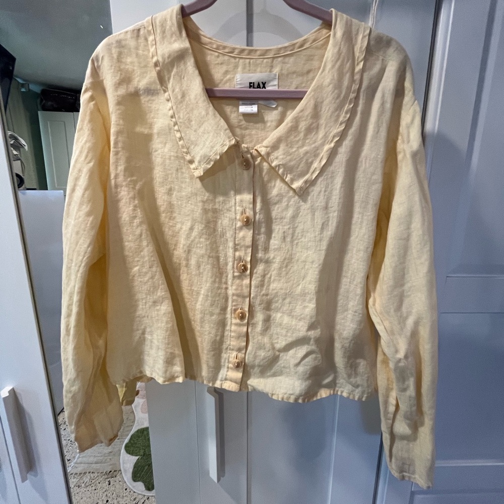 FLAX by Jeanne Engelhart Pale Yellow Linen Button-Front Women's Toor*Med*